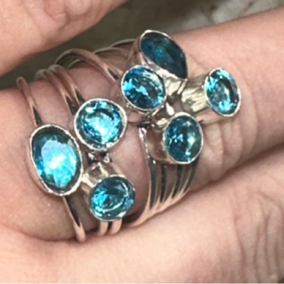 Blue Topaz multi-gem handcrafted adjustable ring - Picture 1 of 10